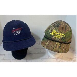 Vintage Chevrolet Hat Lot Heartbeat of America Corduroy & Camo Snapback 2pc